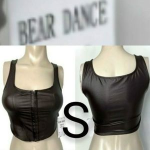 🆕Brown Faux Leather Corset Stretchy Crop Top ~ Size S